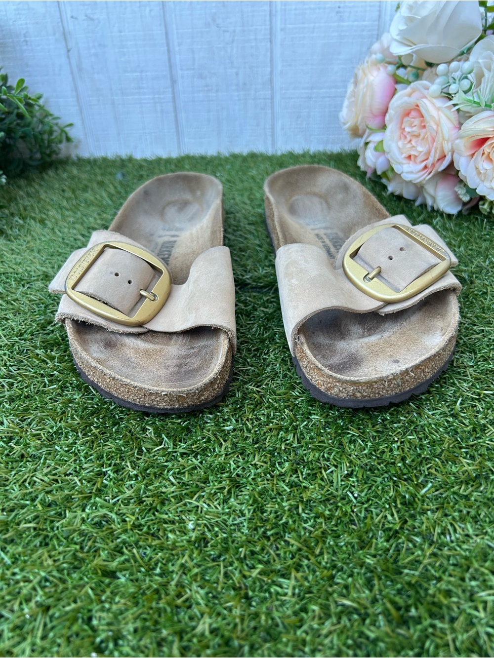 Birkenstock🍂Madrid BIG buckle leather sandals sandcastle size 38US 7-7.5 - Picture 11 of 16